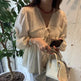 Casual Spring Summer New Retro Elegant V-neck Linen everyday blouse top - EX-STOCK CANADA