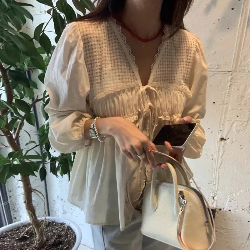 Casual Spring Summer New Retro Elegant V-neck Linen everyday blouse top - EX-STOCK CANADA