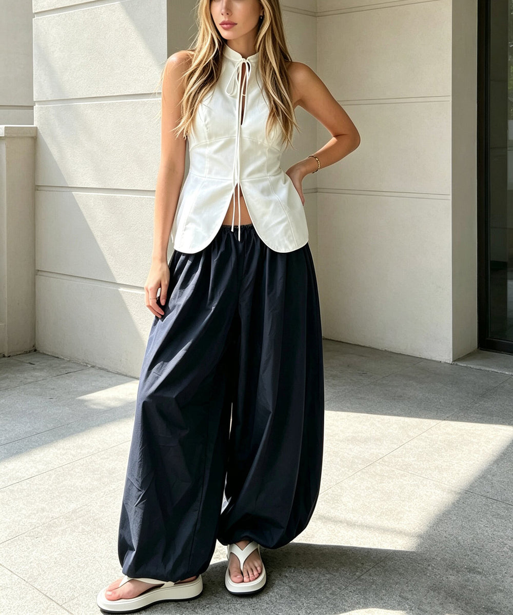 Women's Elastic-Waist Balloon Wide-Leg Pants — product view 11 of 13 | EX-STOCK