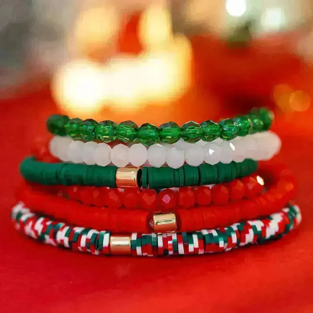 Christmas Polymer Clay Color Bracelet set  Xmas gift idea - EX-STOCK CANADA
