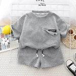Children's Summer Clothing Casual Plain color Cotton Short Sleeve shirt and Short pant Two-piece Set - EX-STOCK Canada