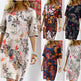 Vintage Dress Women Summer Floral Leaf Print Slit Round Neck Half Sleeve Dresses - EX-STOCK Canada