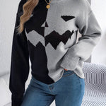 Fall And Winter Halloween Spooky Pumpkin Contrast Long Sleeve Pullover Sweater Women's Clothing - EX-STOCK Canada