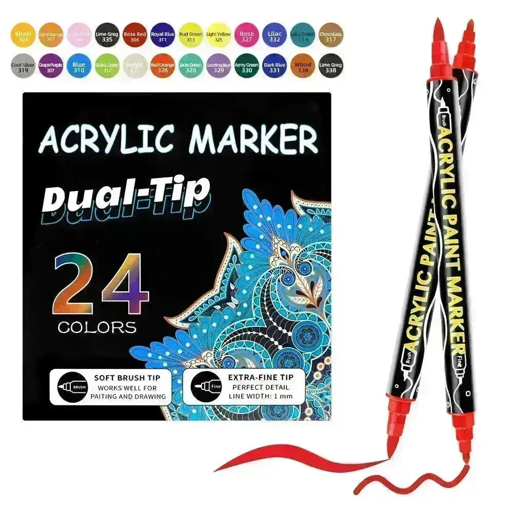 Acrylic Marker Pen Double-headed Stackable Water-based Paint Brush Paint Marker and Highlighter - EX-STOCK CANADA
