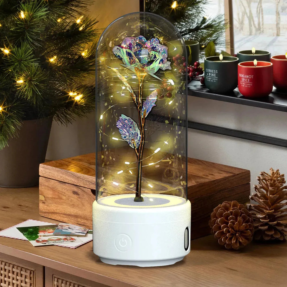 Creative 2 In 1 Rose Flowers LED Light And Bluetooth-compatible Speaker Valentine's Day Gift Rose Luminous Night Light Ornament In Glass Cover - EX-STOCK CANADA