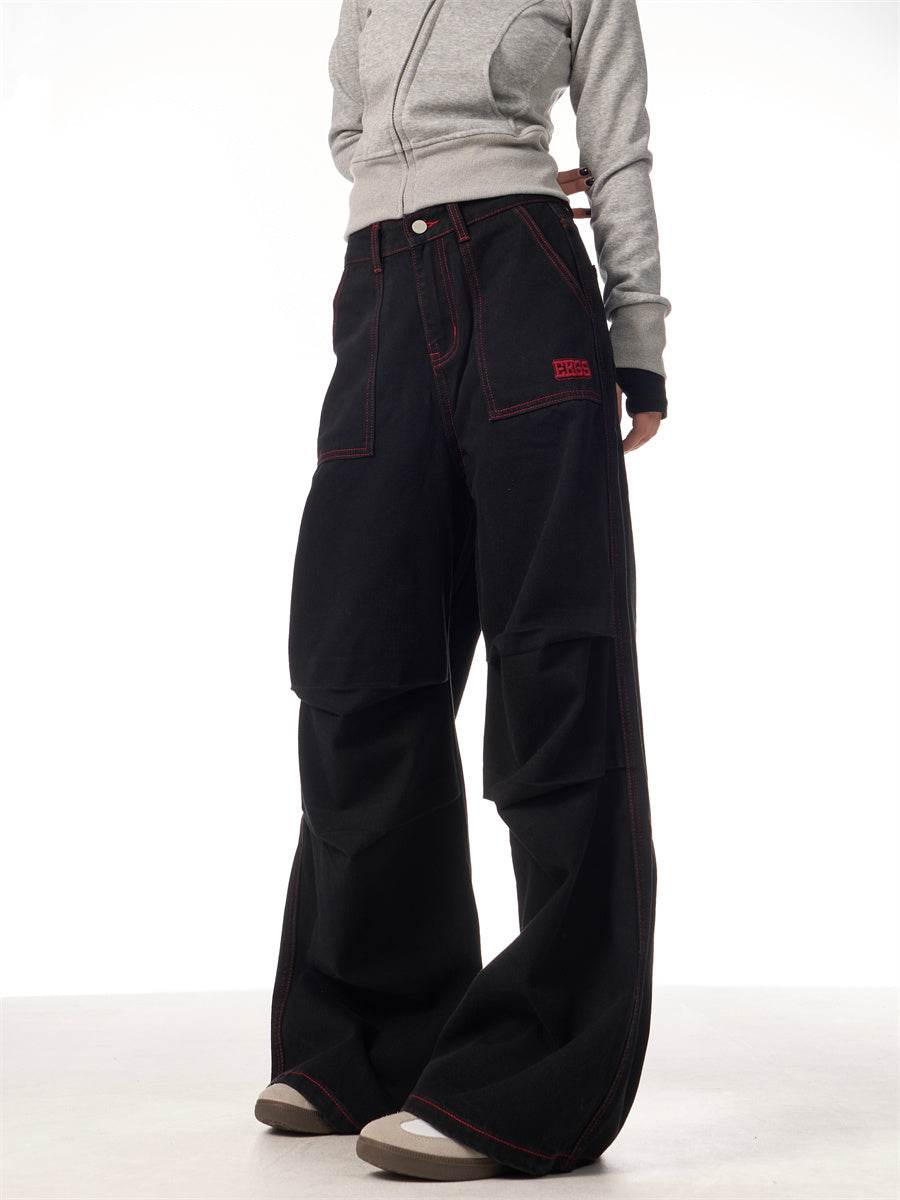 Contrasting Color Of Black And Red Workwear With Pocket Trousers - EX-STOCK Canada