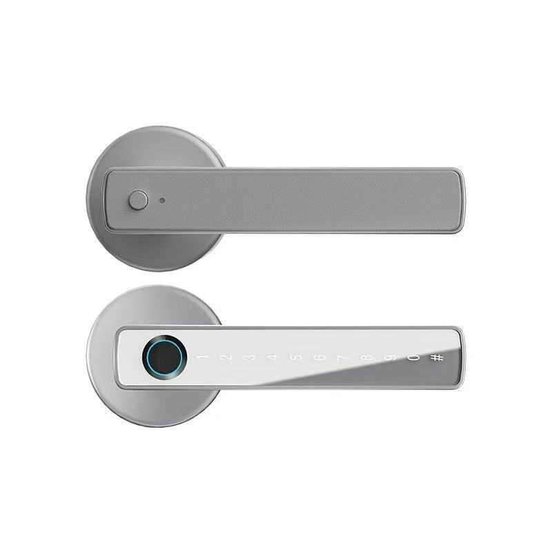 Modern door handles with electronic components on a white background
