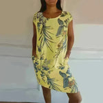 Casual Floral Printed Straight Dress Summer Loose Round Neck Short Sleeve Midi Dresses Womens Clothing - EX-STOCK CANADA