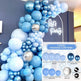 Blue and silver balloon arch with 'Let's Party' sign and balloon package details.