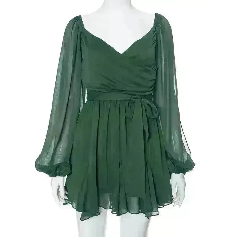 Women's Solid Color Chiffon Slim Fit Short Dress Mini Skater Flared Dress for Chic Ladies - EX-STOCK CANADA