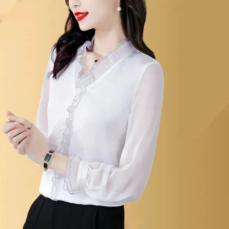 New Solid Color Chiffon Long-sleeved Shirt For Women - EX-STOCK CANADA