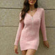 Bodycon V-Neck Long Sleeve Winter Knit Dress Ins Fashion Solid Color Casual  Mini Dress Women's - EX-STOCK CANADA