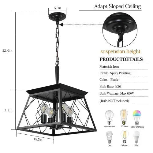 4 Lights Farmhouse Chandelier For Dining Room Black - EX-STOCK CANADA