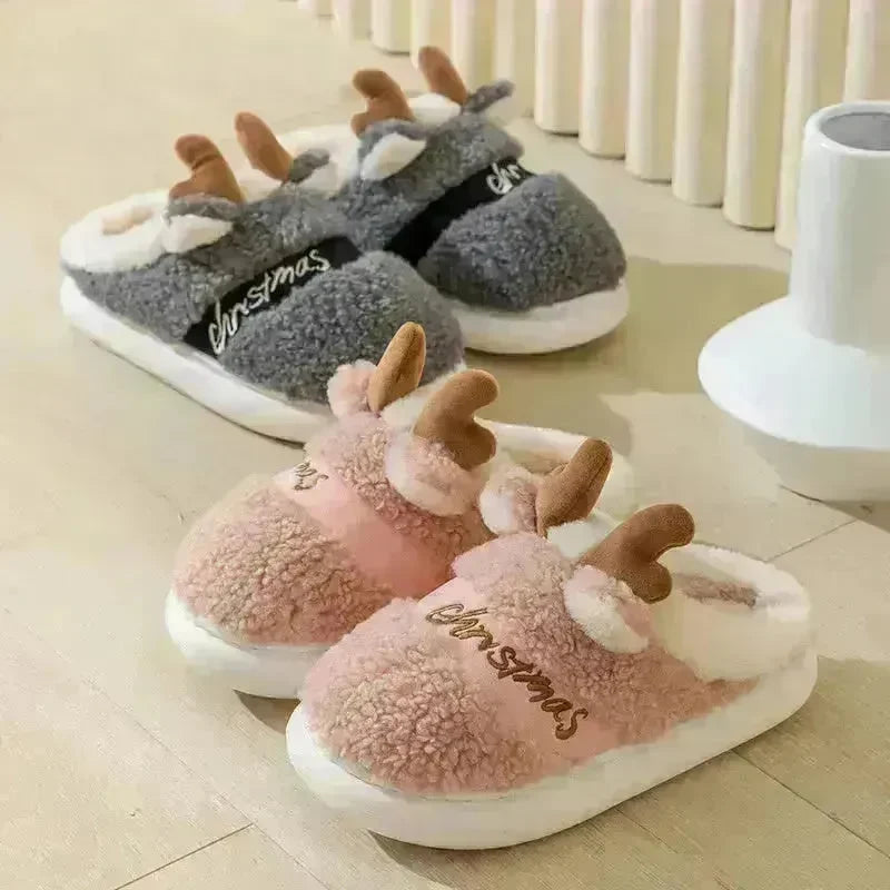 Christmas Shoes Winter Home Slippers Elk Soft Cozy Bedroom Slipper Slip On House Shoes - EX-STOCK CANADA