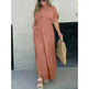 Fashion Bat-sleeved V-neck Slit Dress Summer Beach Short Sleeve Elastic Waist Split Long Dresses Womens Clothing - EX-STOCK CANADA