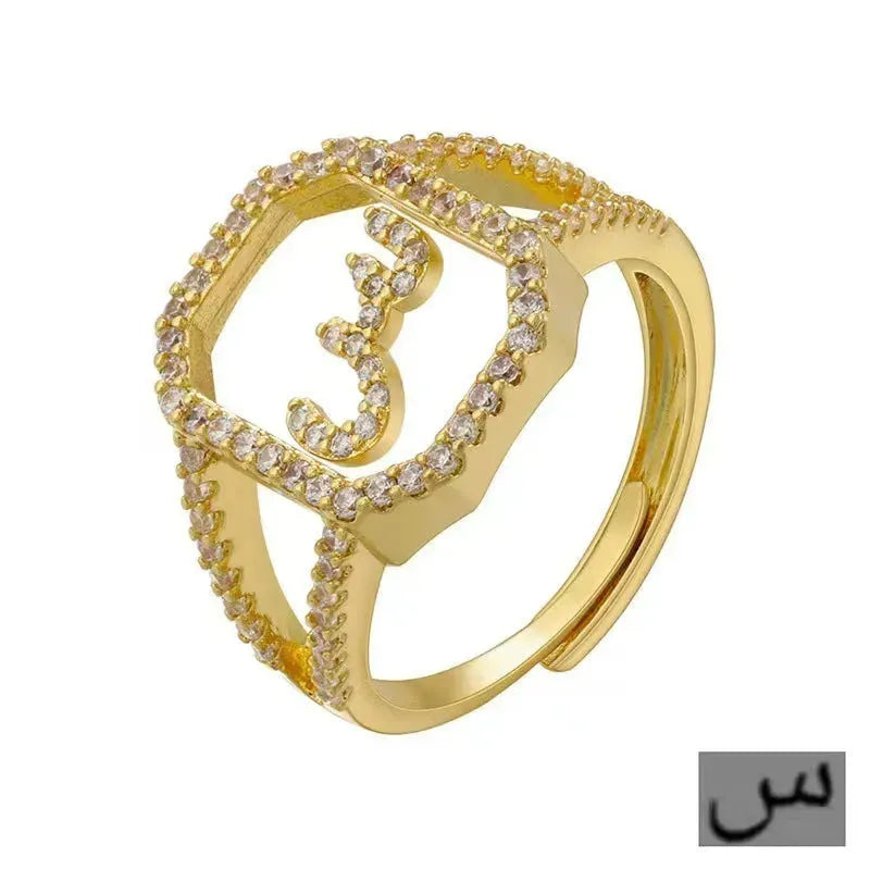 Fashion Micro Inlaid Zircon Arab Letters Ring for women - EX-STOCK CANADA