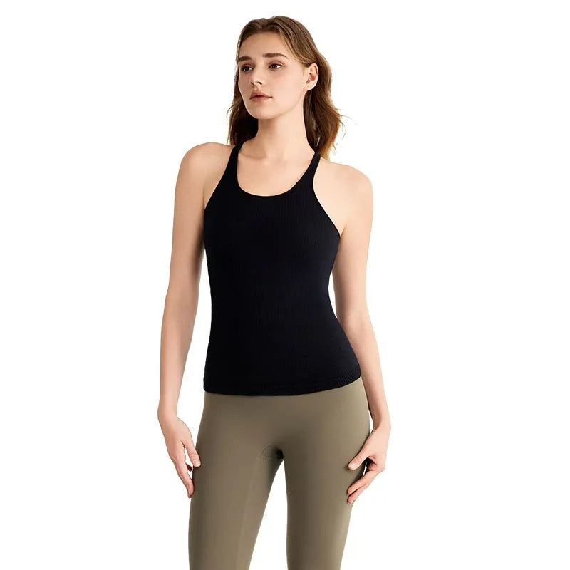 Seamless Sleeveless  Weaving Yoga Clothes Vest With Chest Pad Workout Top - EX-STOCK CANADA