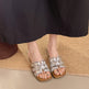 Women's Flat Block Heel Slides, 2026 Summer Outdoor Fashion Woven Slides, Versatile Elegant One-Strap Slippers 