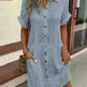 Womens Button Down Shirt Dress Summer Cotton Linen Dress V-Neck Mini Dress Casual Short Sleeve Loose Tunic Dresses - EX-STOCK CANADA