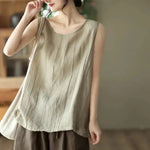 Casual Cotton And Linen Art Solid Color Loose-fitting Versatile summer blouse Top  For Women - EX-STOCK CANADA