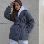 Winter Lapel Waisted Cotton Coat Hooded Winter Jacket women - EX-STOCK Canada