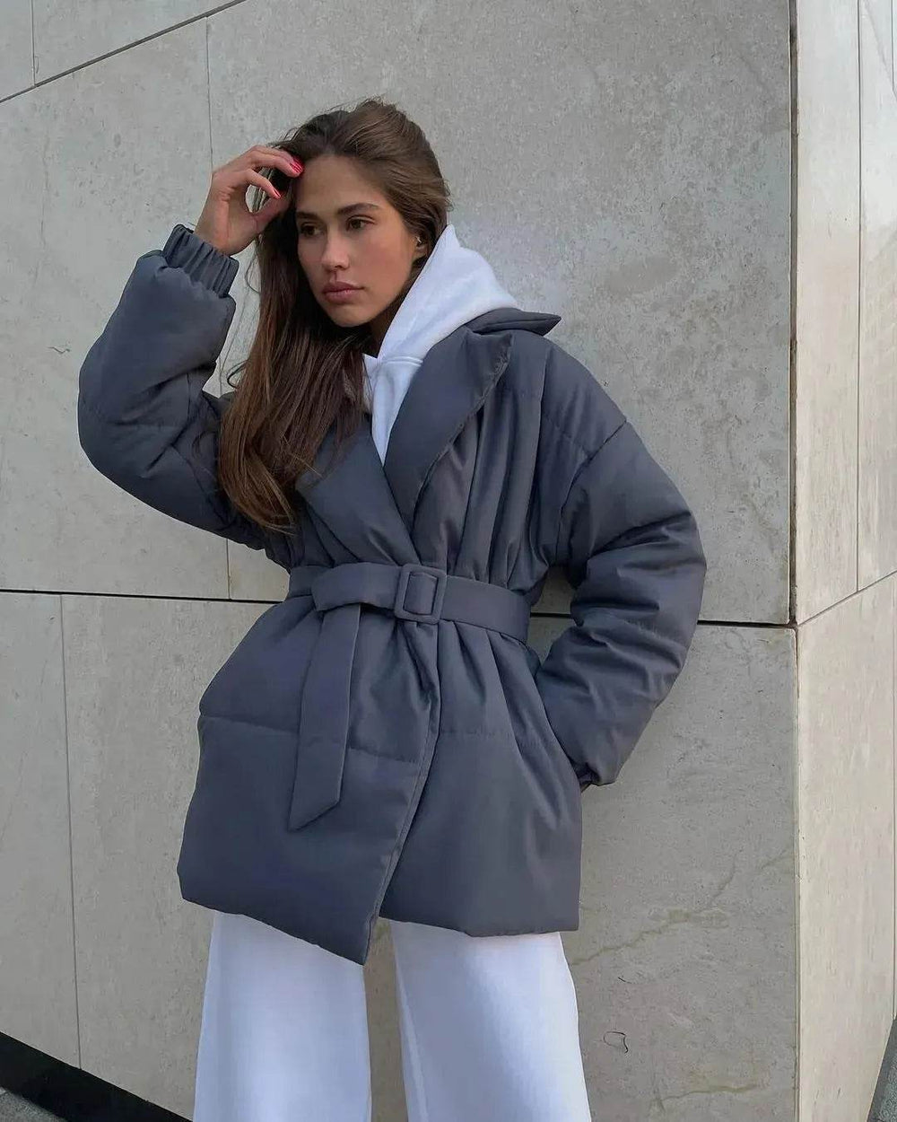 Winter Lapel Waisted Cotton Coat Hooded Winter Jacket women - EX-STOCK Canada