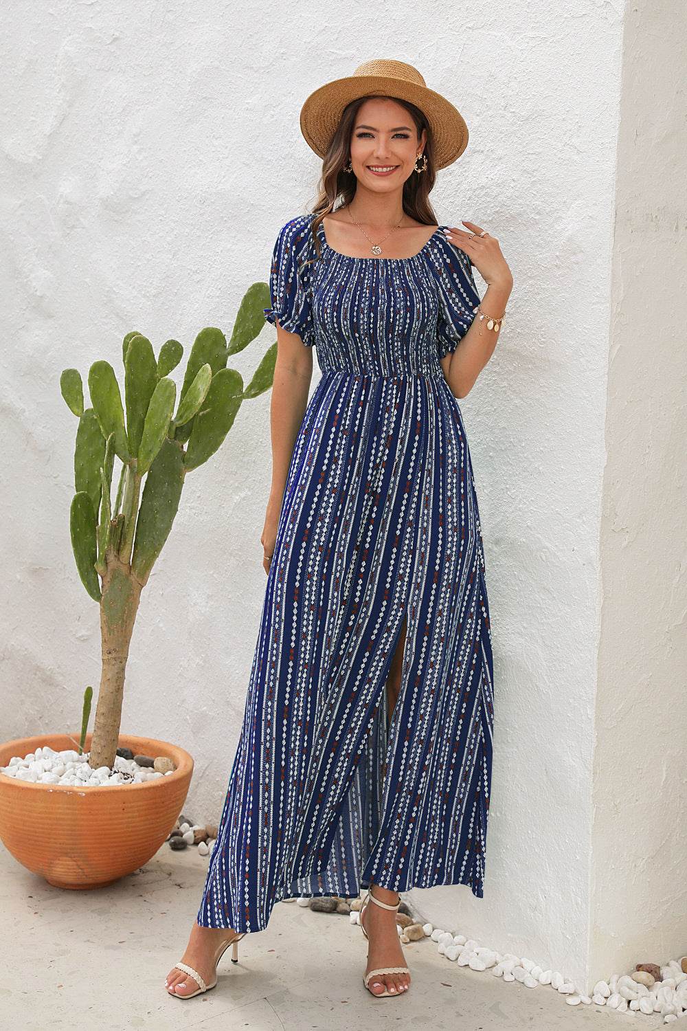 Elegant Off shoulder Spring Summer Maxi dress Slit Chiffon maxi dress for Beach vacation resort travel - EX-STOCK Canada