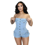 Strapless denim jumpsuit denim tube top jumpsuit Denim short Jumpsuit women Denim Short Rompers jean romper shortsjean jumpsuit shorts - EX-STOCK Canada