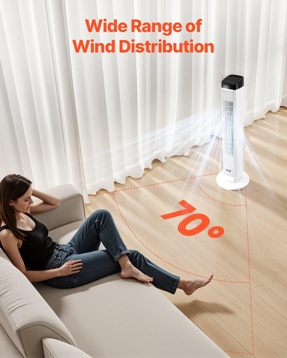 Ventilateur Tour Oscillant 9H Minuterie Haute Vitesse Avec Télécommande 
