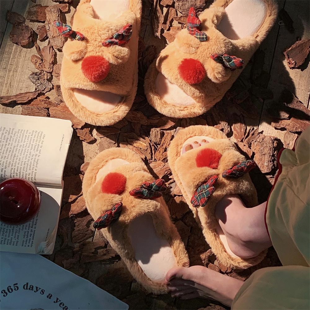 Indoor Cute One-word Cotton Slippers Autumn Women's Cartoon Fluffy Slippers EX-STOCK Canada 