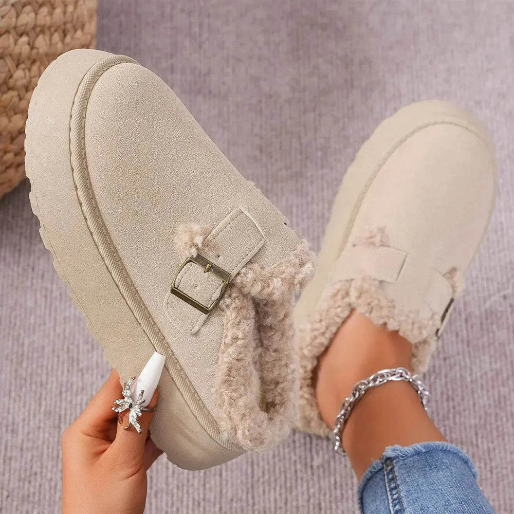 Fashion Thick-soled Plush Buckle Cotton Home platform Winter Slippers Indoor And Outdoor Casual Warm Women Garden Slipper - EX-STOCK Canada