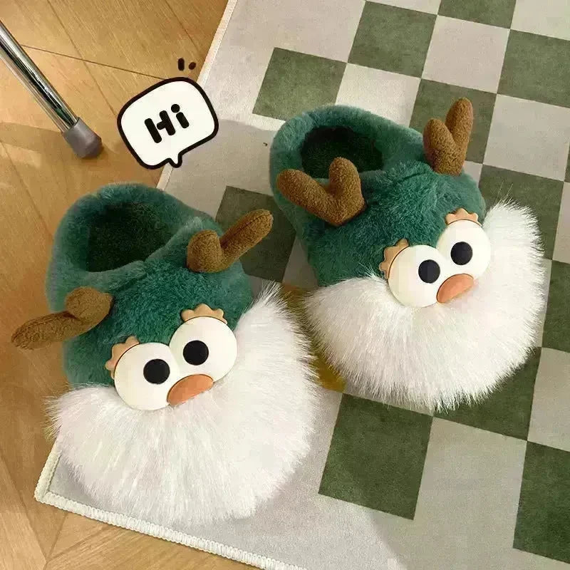 Cute Cartoon Christmas Deer Cotton Shoes Winter Indoor Floor Home Slippers Half-covered Heel Warm Plush Shoes Women - EX-STOCK CANADA
