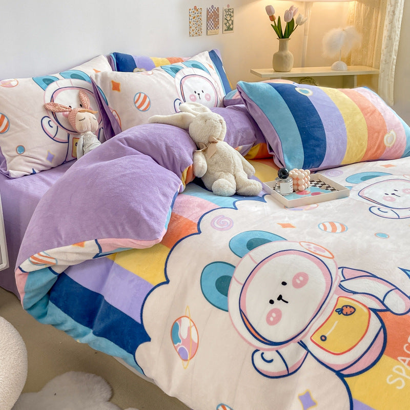 Winter Thickened Milk Fleece Bed Four-piece Coral Flannel Duvet Cover EX-STOCK Canada 