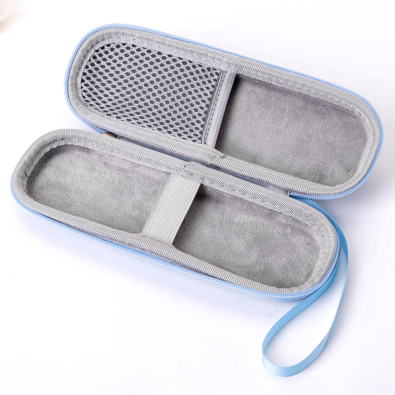 Gray and blue electronic case on a white background