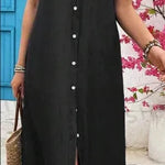 Women Summer Denim-Look Longline Shirt Dress - EX-STOCK CANADA