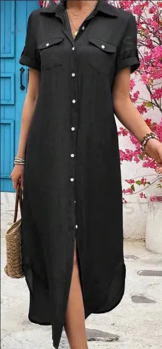 Women Summer Denim-Look Longline Shirt Dress - EX-STOCK CANADA