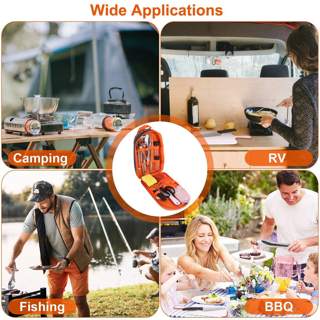 19Pcs Camping Cooking Utensil Kit Portable Picnic Cookware Outdoor Kitchen Equipment Gear Campfire Barbecue Appliances With Storage Bag EX-STOCK
