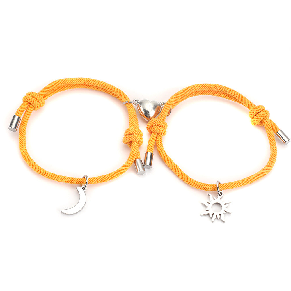 Bracelet Couple Pendentif Soleil et Lune en Acier Inoxydable et Titane - EX-STOCK Canada