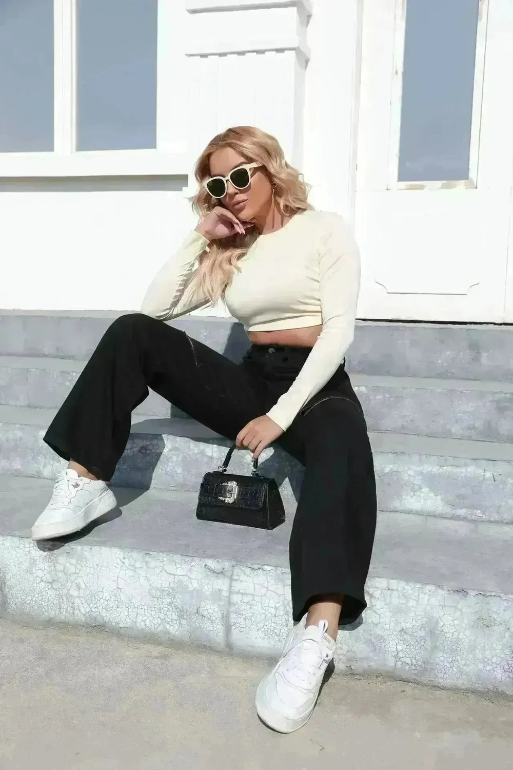 Elegant Ripped Wide-leg Baggy Jeans Pant Women - EX-STOCK CANADA