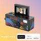 Black mini camera with a screen on a gradient background