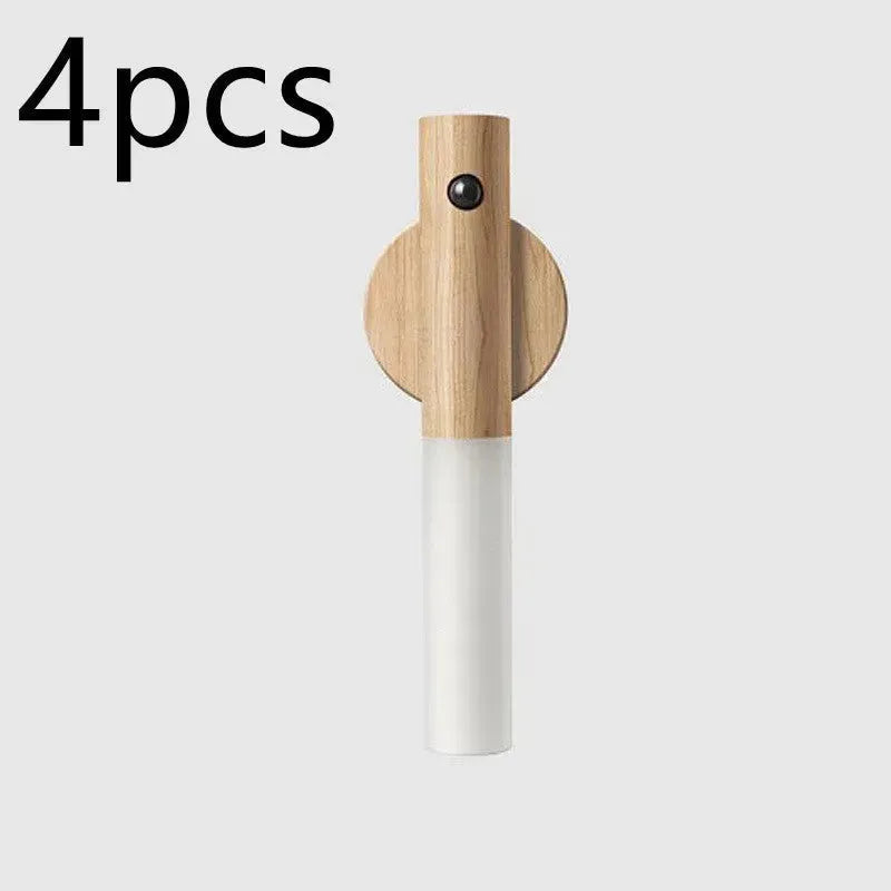 Auto LED USB Magnetic Wood Wireless Night Light Corridors Porch Lights PIR Motion Sensor Wall Light Cabinet Lamp - EX-STOCK CANADA