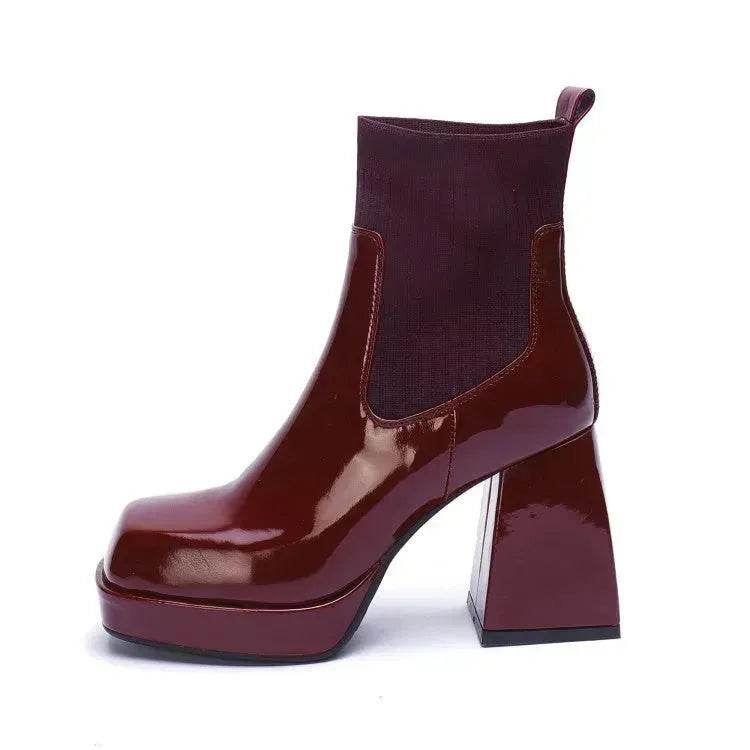 Buy Women Platform Block heel Patent leather boot Woolen winter boot - EX-STOCK Canada