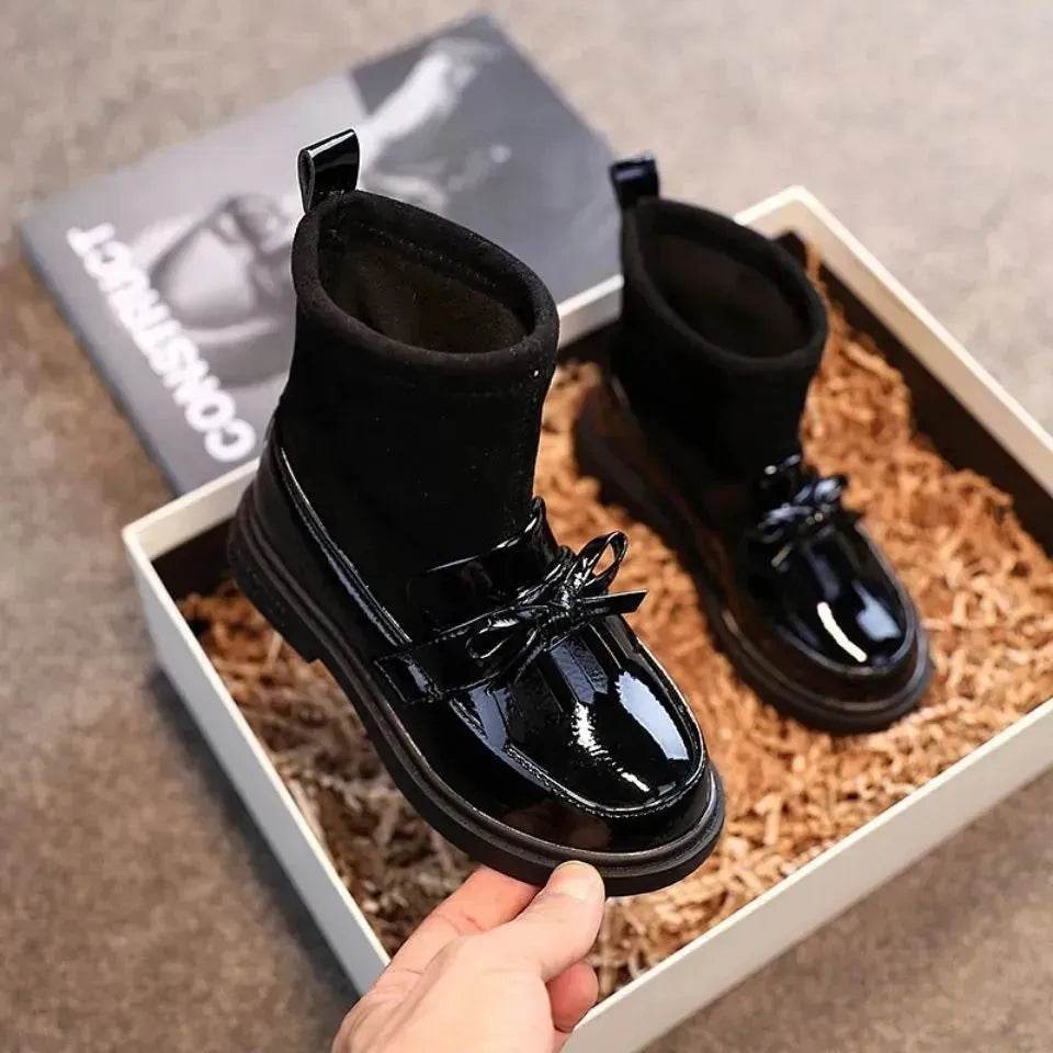 Black Patent leather boots for girls Woolen Winter boot for girls - EX-STOCK Canada