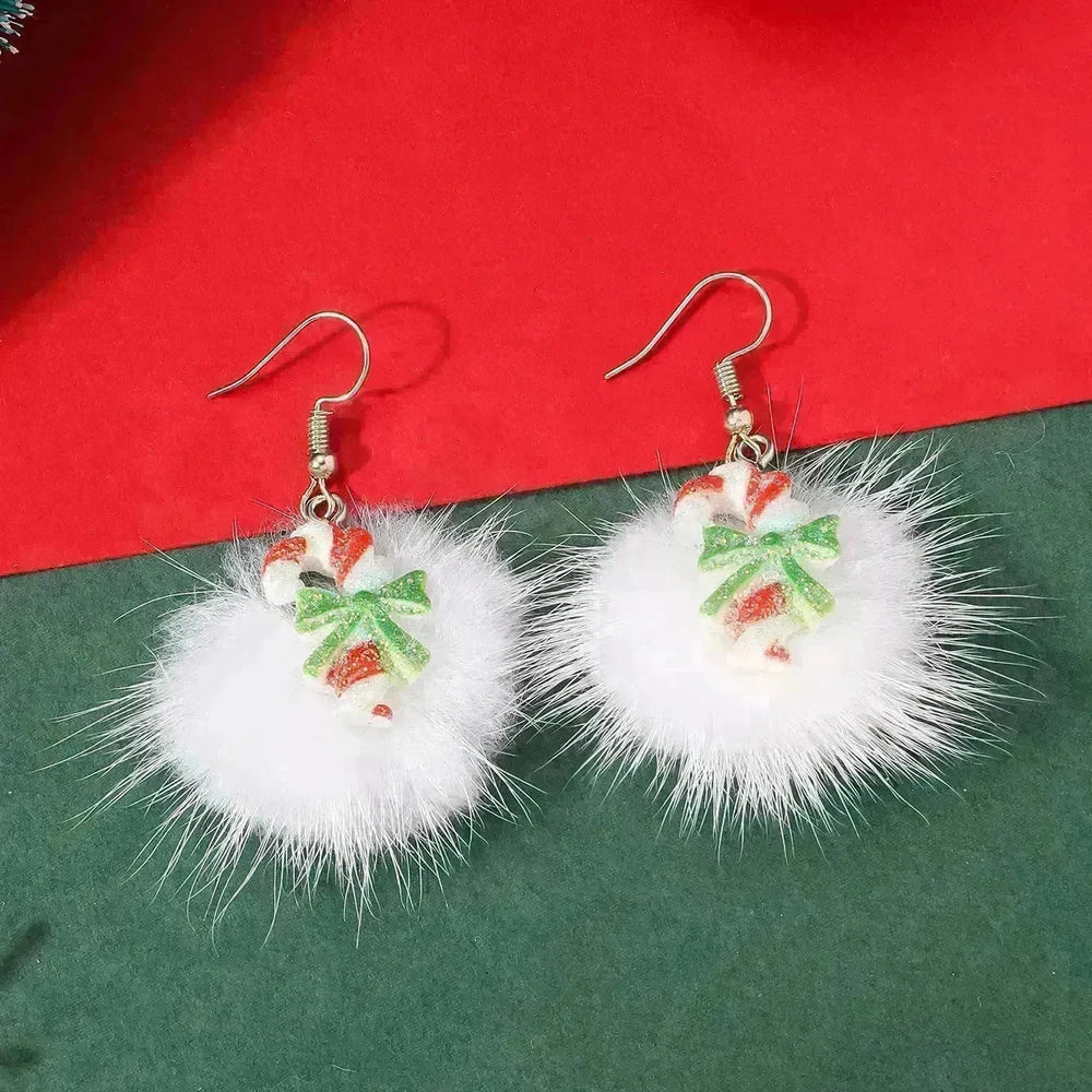 Winter Snowflake Hair Ball Earrings Ins Cute Christmas Elk Santa Claus Stock Element Earrings Women Jewelry - EX-STOCK CANADA