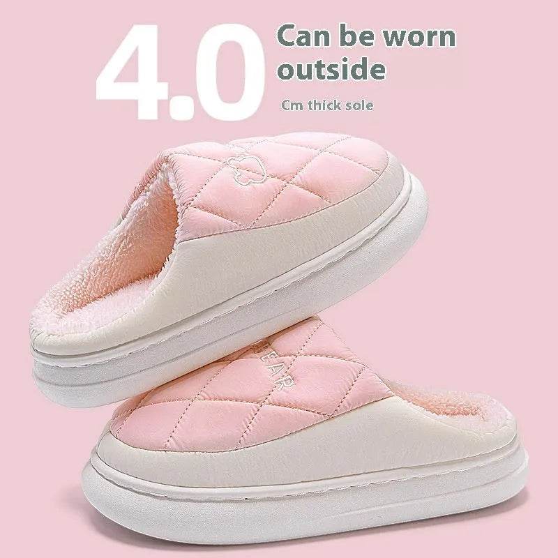 Rhombic Sewing Plush Slippers For Men Winter Warm Non-slip House Shoes Women's Bedroom Floor Home Slipper Couple - EX-STOCK Canada