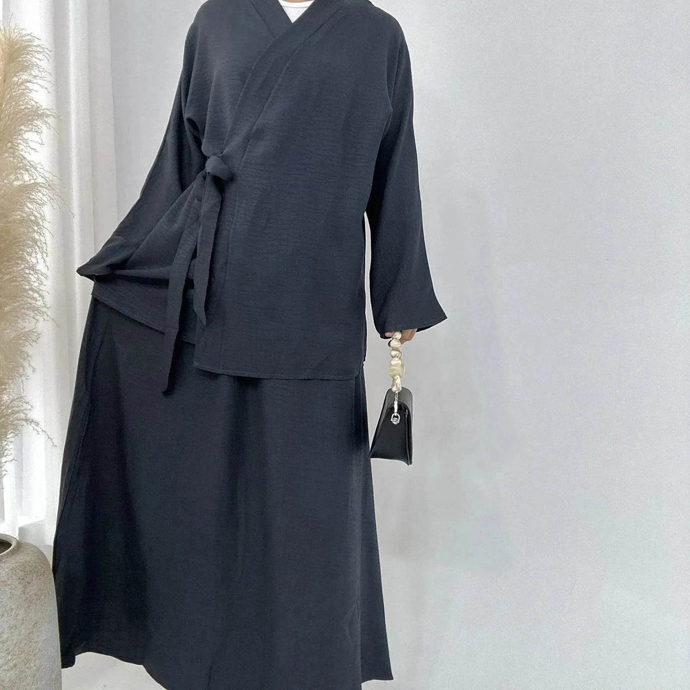 Plain Color Casual Lace Up Middle East Dubai Top And Skirt Suit Eid Abaya Jilbab Hijab Abaya for ArabWomen - EX-STOCK Canada