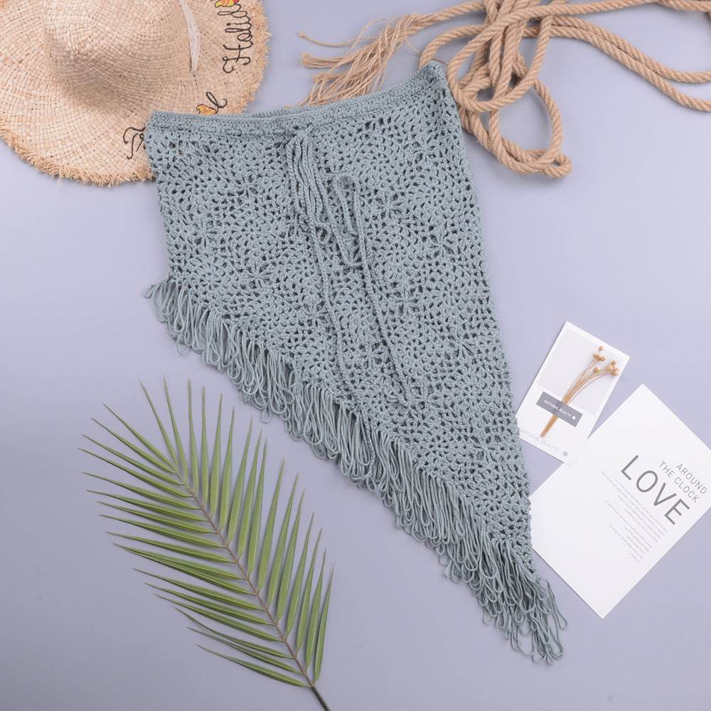 European And American Women's See Through Hollow Knitted tassel fringe Slant Beach Skirt - EX-STOCK Canada