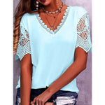 Summer Lace Tops Loose V Neck Short Sleeve Casual top - EX-STOCK Canada