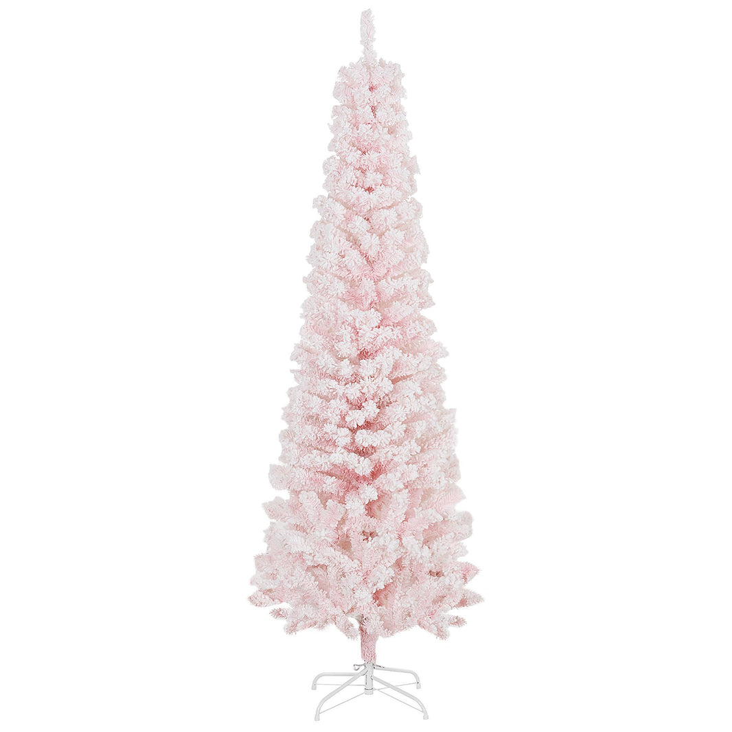 6ft Flocked Christmas Tree, Pencil Christmas Tree With Realistic Branch Tips, Folding Metal Stand EX-STOCK Canada 