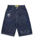 Full Embroidery Dark Blue Denim Shorts Men Jeans - EX-STOCK CANADA